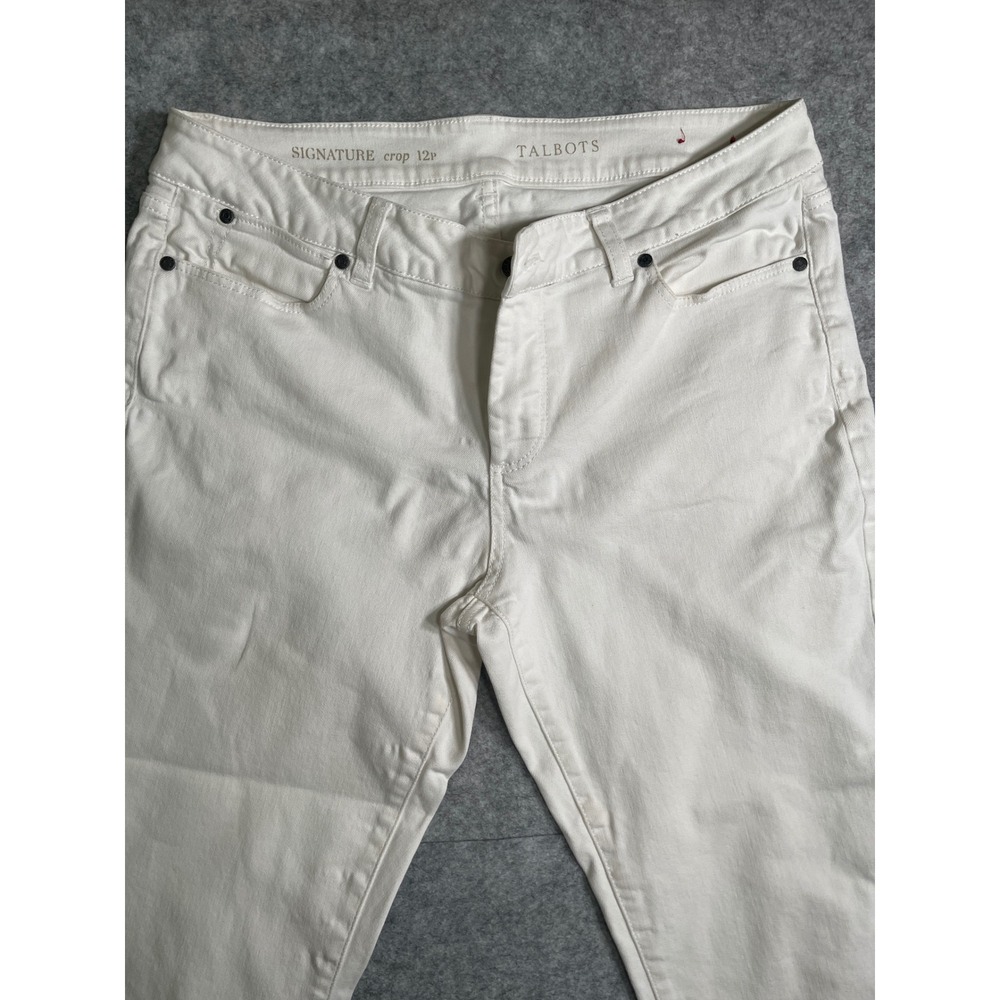 Talbots Signature Crop Pants White Denim Ankle Zip Petite 12P Mid Rise Womens - Picture 8 of 13